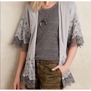 Sunday in Brooklyn Light Gray Embroidered Kimono Cardigan